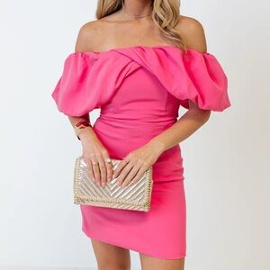 DO+BE Pink Ruffle off the shoulder semi mini dress